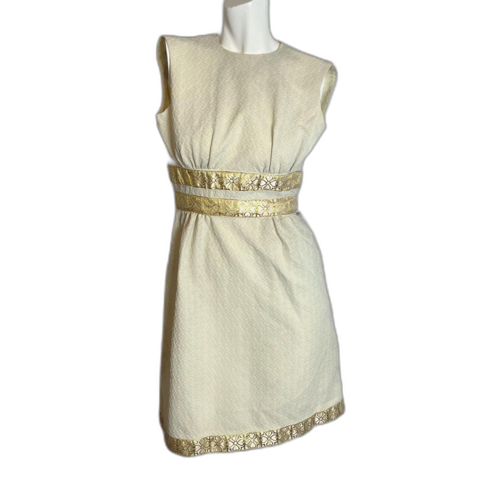 Vintage 60s Cream Mini Dress Gold Trim Belt Mod Sleeveless Sheath Dres by Hot Girl Secondhand
