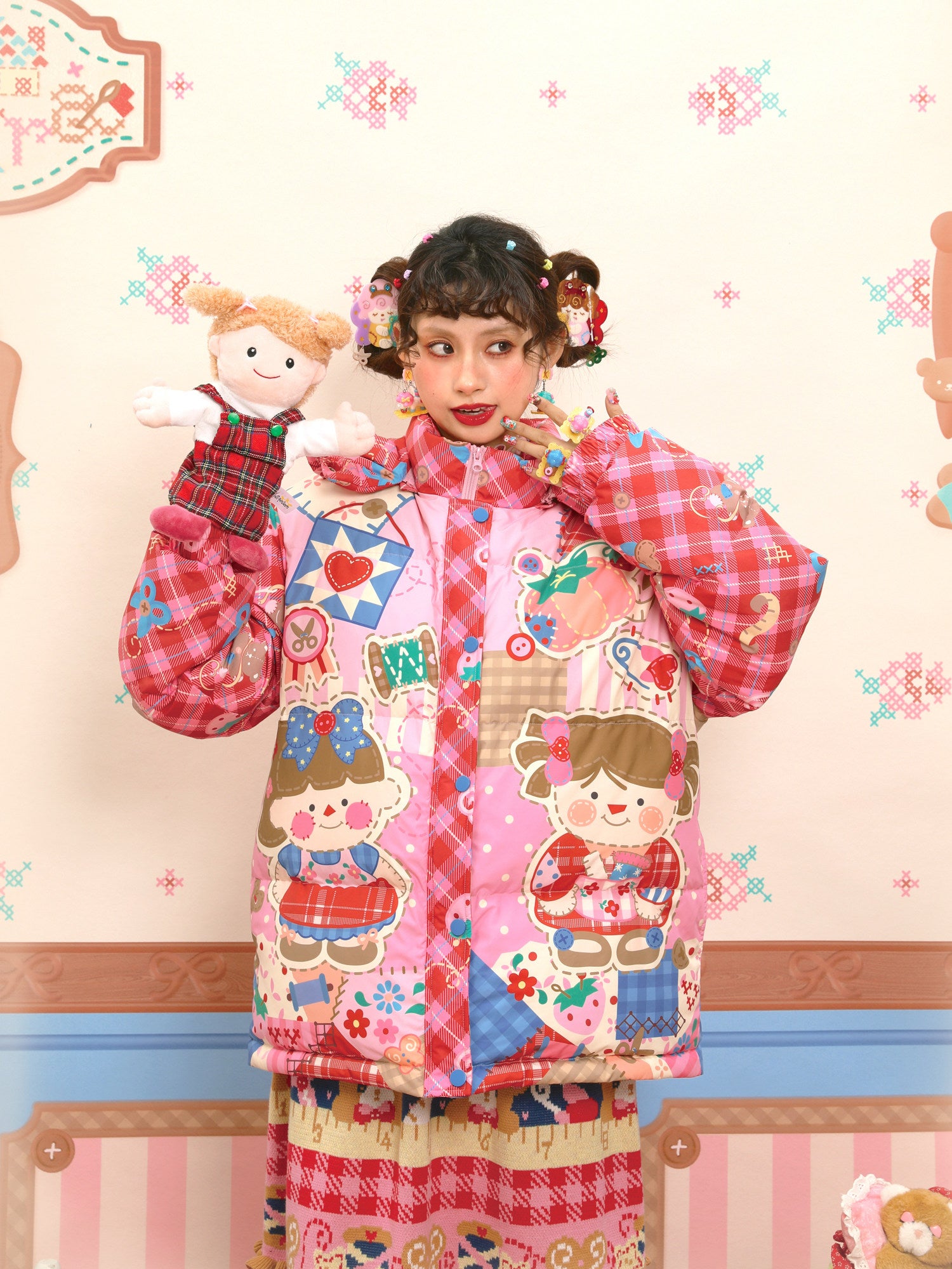 Decora Pink Down Hooded Jacket - Lutra Jump by Land Decora
