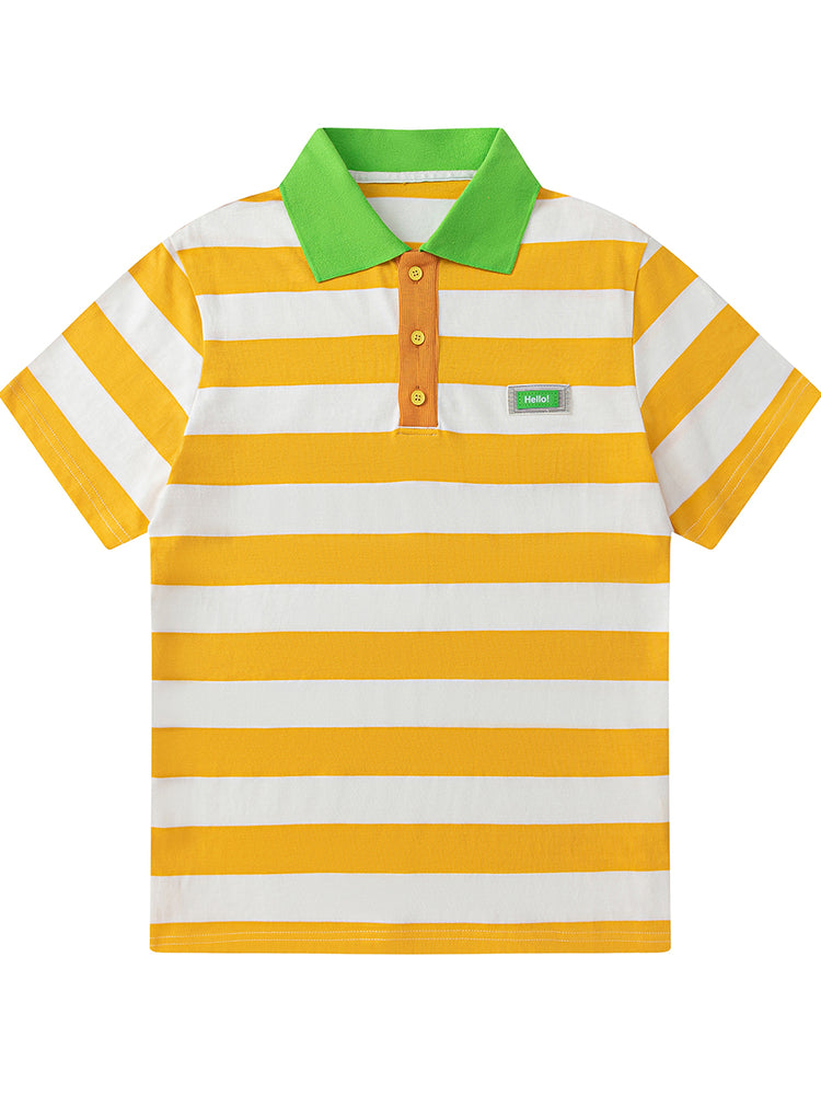 KURIOSITAET Decora Kei Cropped Striped Polo Tee 100% Cotton by Land Decora