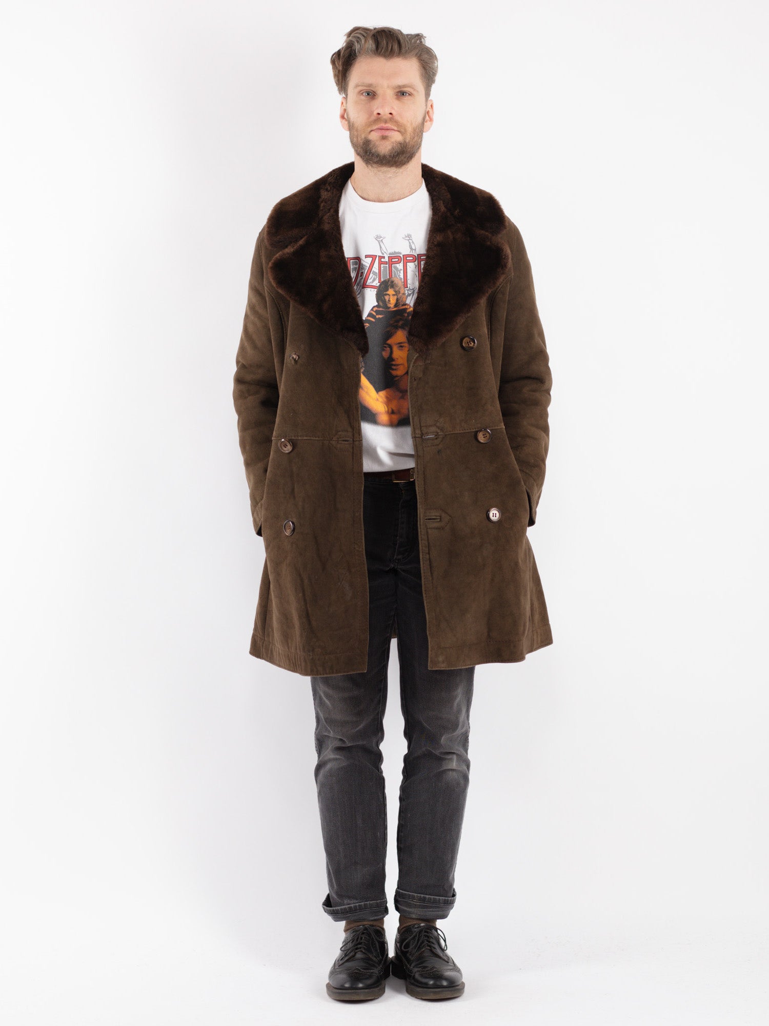 Vintage 70's Men Sheepskin Coat in Brown by Northern Grip