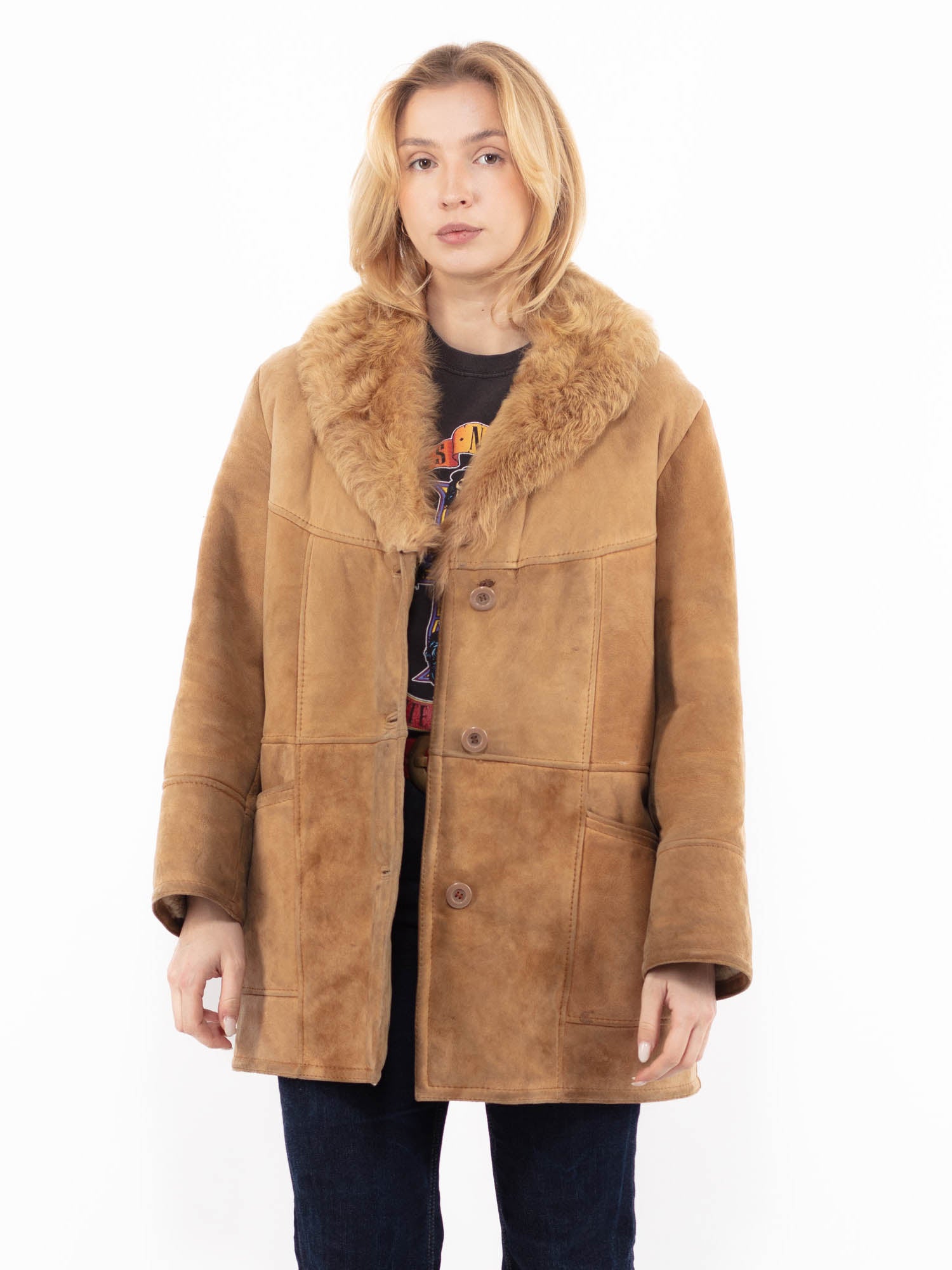 Vintage 80's Women Sheepskin Coat in Beige by Northern Grip