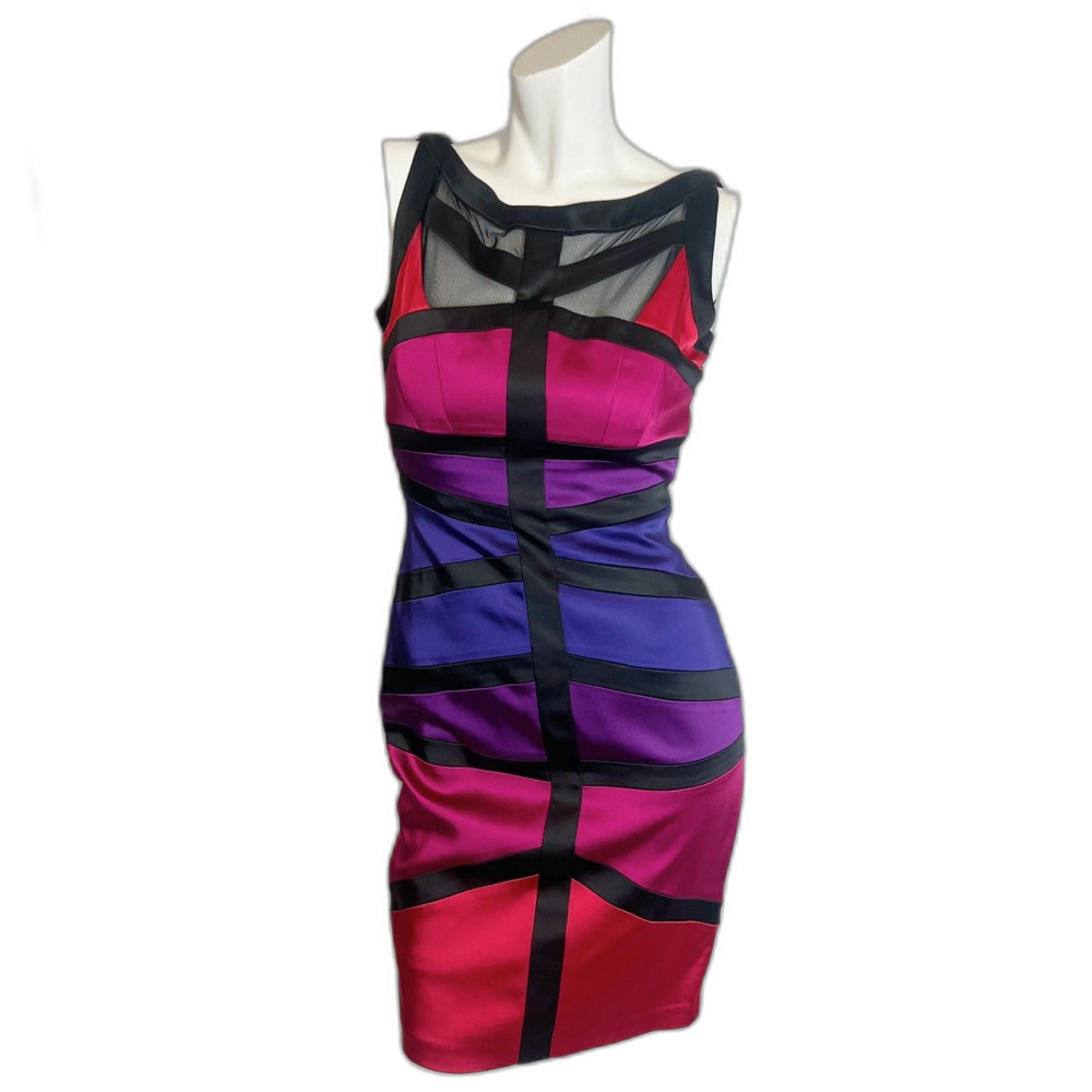 y2k Jax Colorblock Sheath Dress Mesh Bodycon Clubbing Women's Size 4 by Hot Girl Secondhand