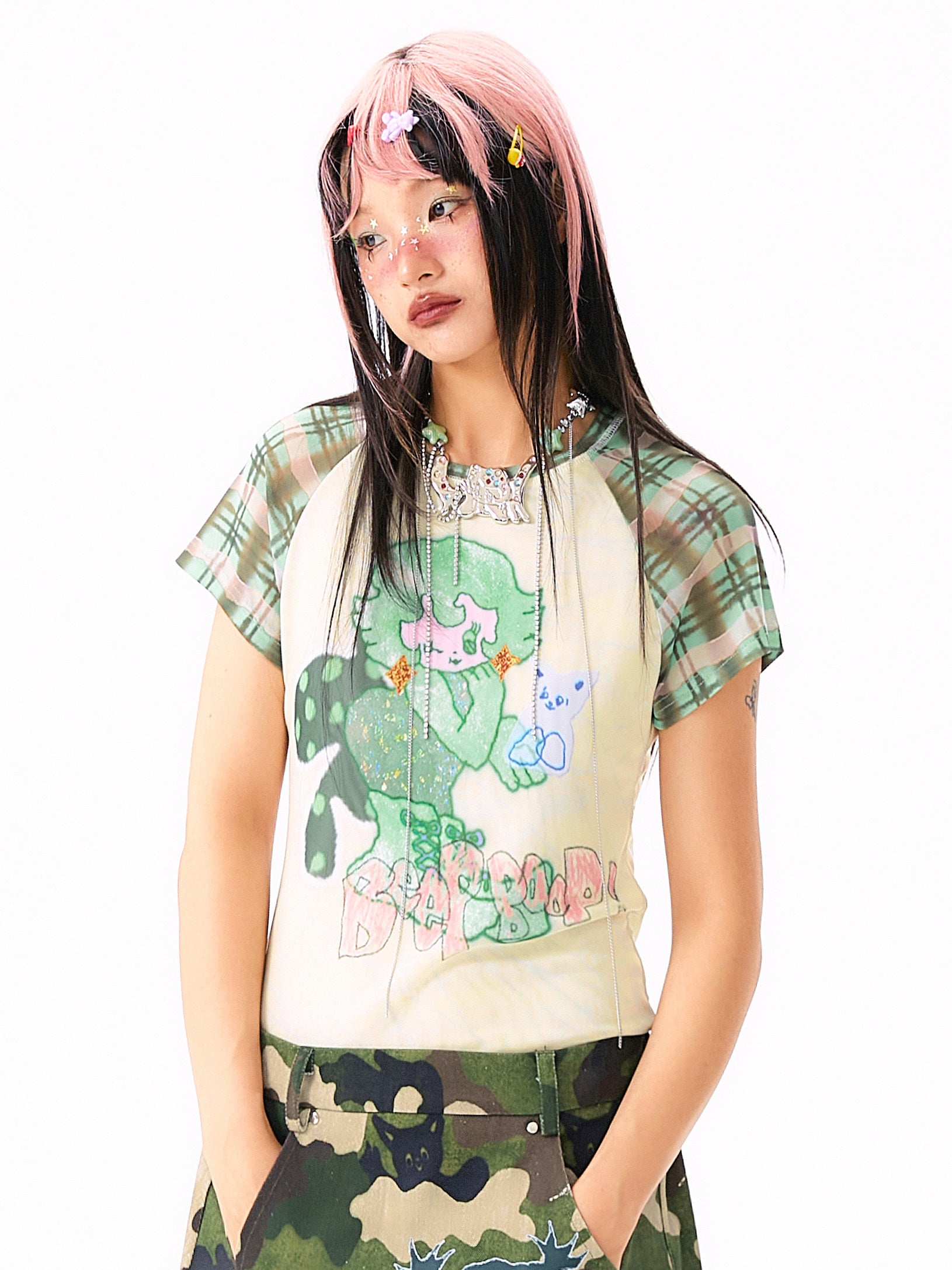 Kawaii Mesh Plaid T-Shirt - sillysis by Land Decora