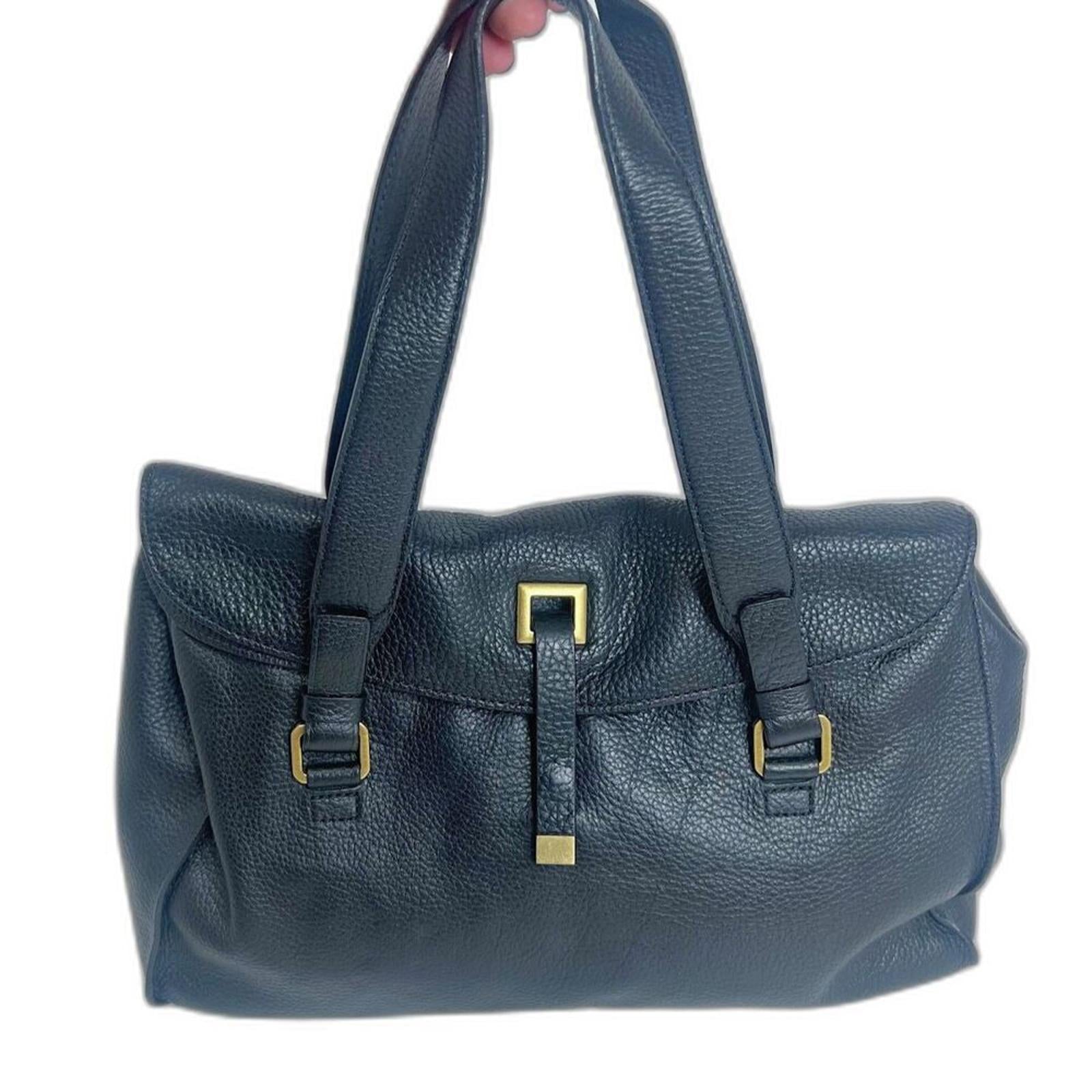 Adrienne Vittadini Black Pebbled Leather Shoulder Bag Gold Hardware Pu by Hot Girl Secondhand