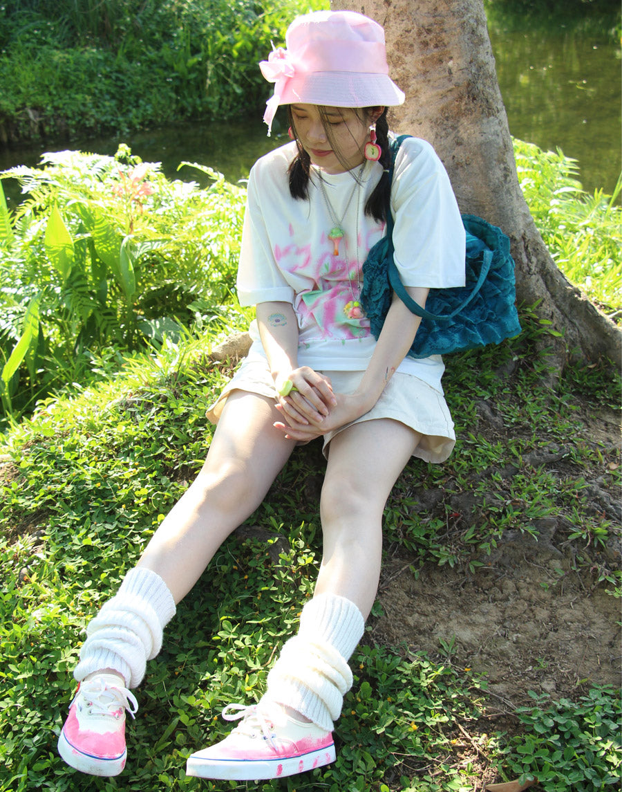 Harajuku T-Shirt White Loose T-Shirt Casual Japanese Style T-Shirt Moon Meadow by Land Decora