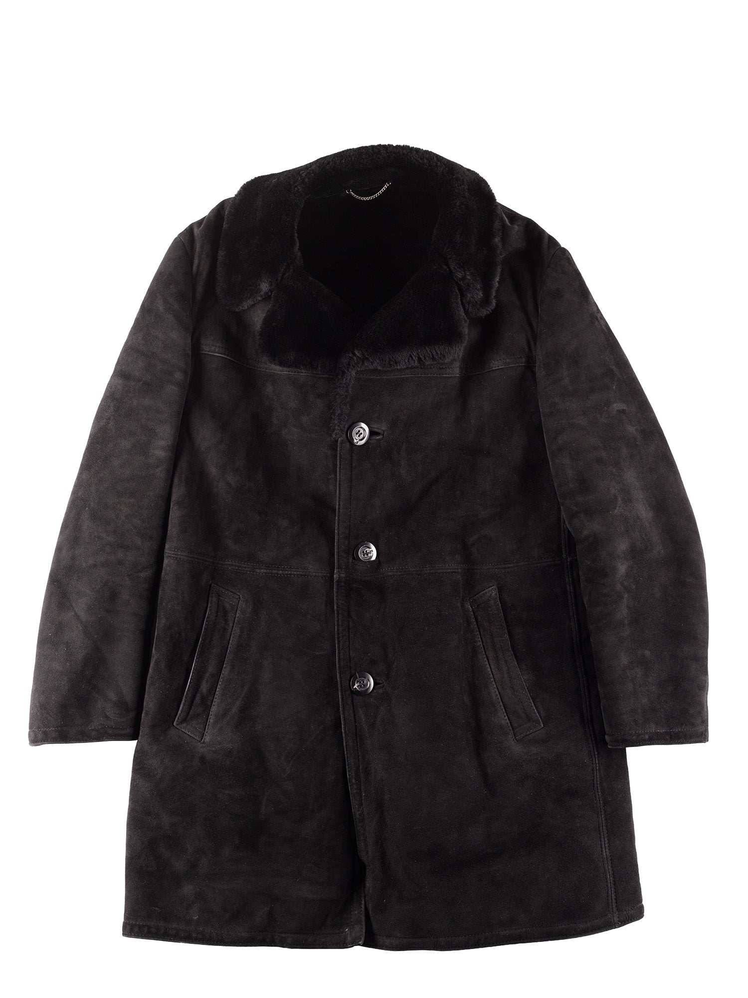 Vintage 80's Men Sheepskin Coat in Black by Northern Grip