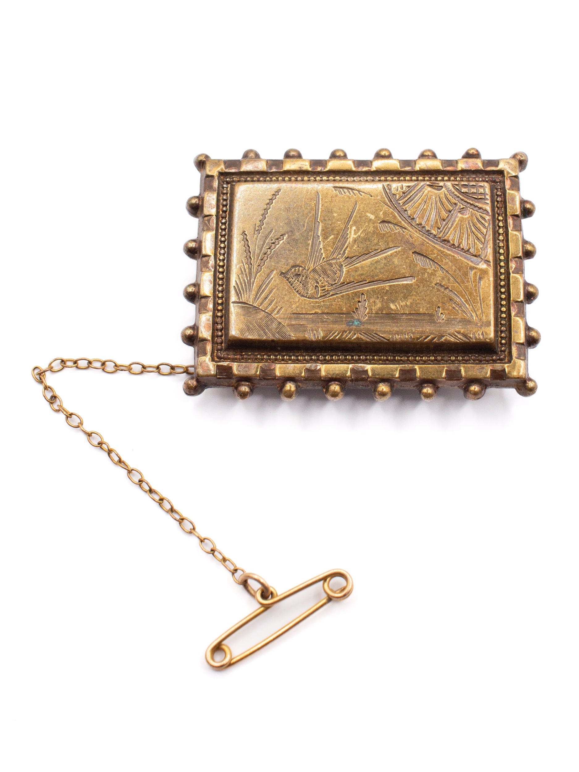 Vintage 50's Bird Brooch Gold Tone Engraved Scenic Pin by Northern Grip