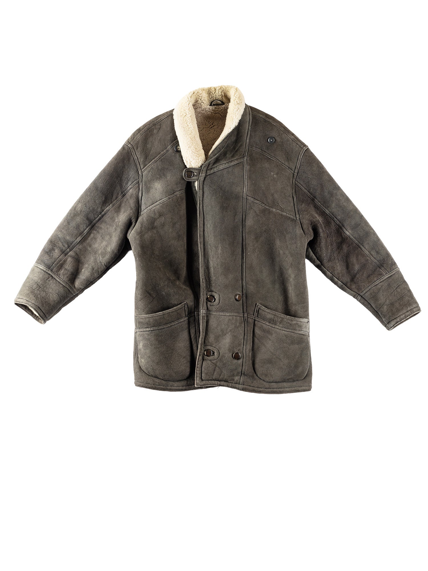 Vintage 80's Men Sheepskin Coat in Gray by Northern Grip