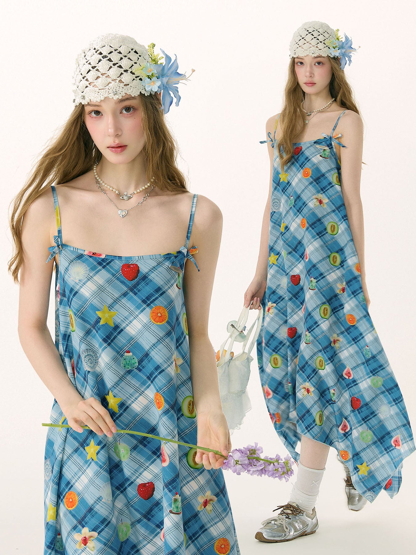 Kawaii Plaid Fruit Maxi Dress - ziziFei by Land Decora