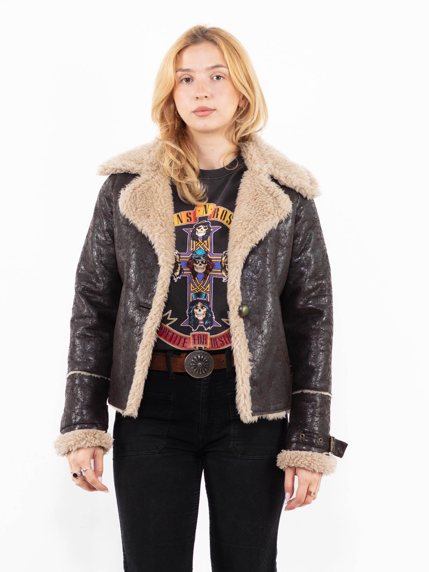 Vintage 00's Women Faux Sheepskin Jacket in Brown by Northern Grip