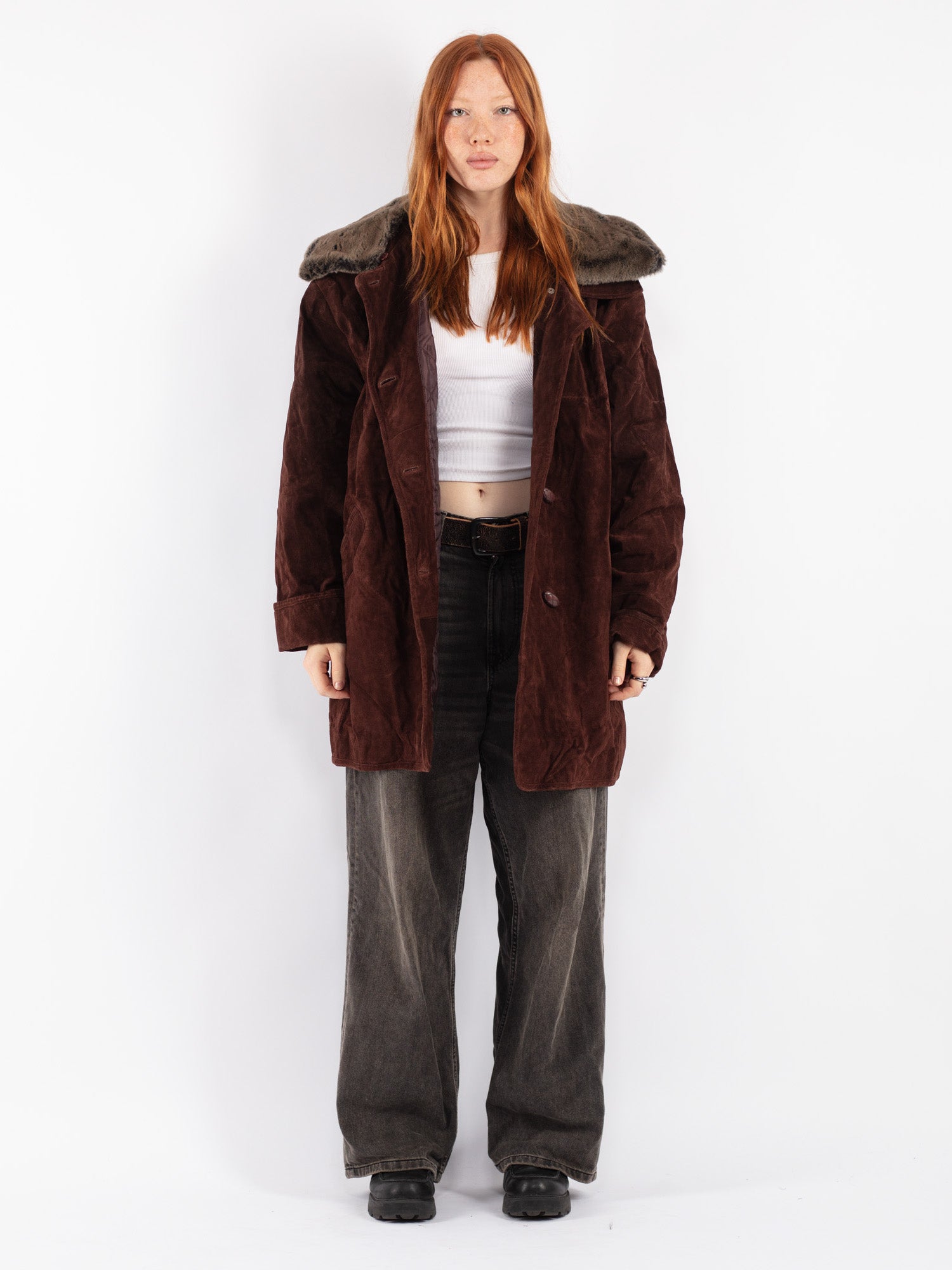 Vintage 90's Women Suede Sherpa Coat in Brown by Northern Grip