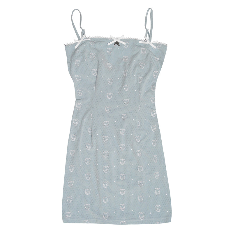 Harajuku Dress Cute Bear Dress Polka Dot Print Strap Dress by Land Decora