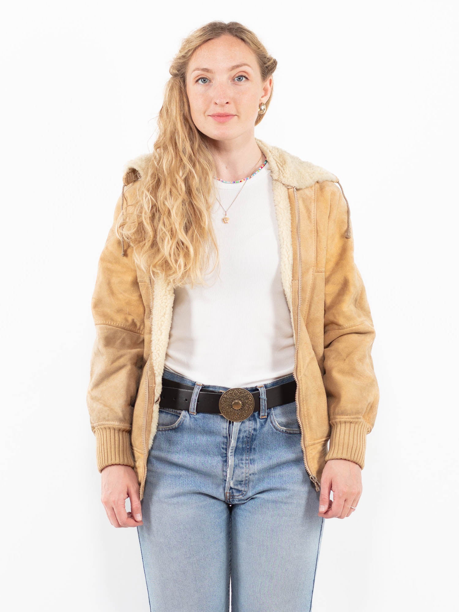 Vintage 90's Women Sheepskin Jacket in Beige by Northern Grip