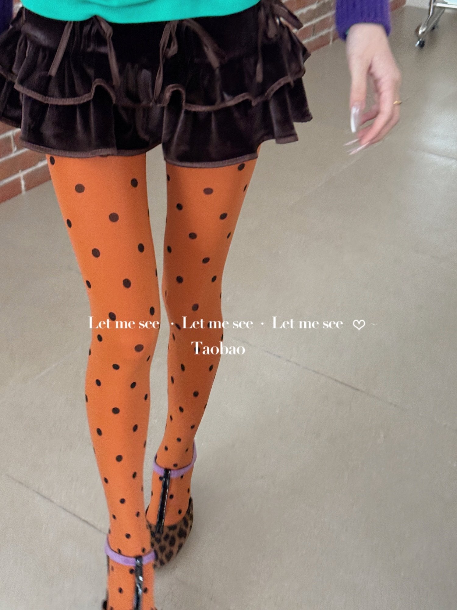 Vintage Polka Dot Velvet Tights - LET ME SEE by Land Decora