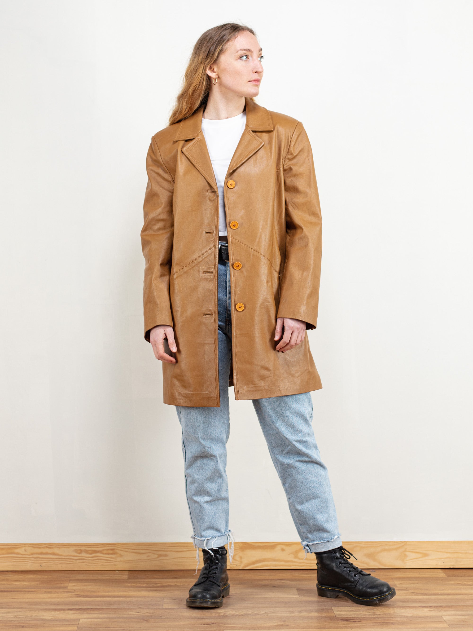 Vintage 80's Women Brown Leather Coat by Northern Grip