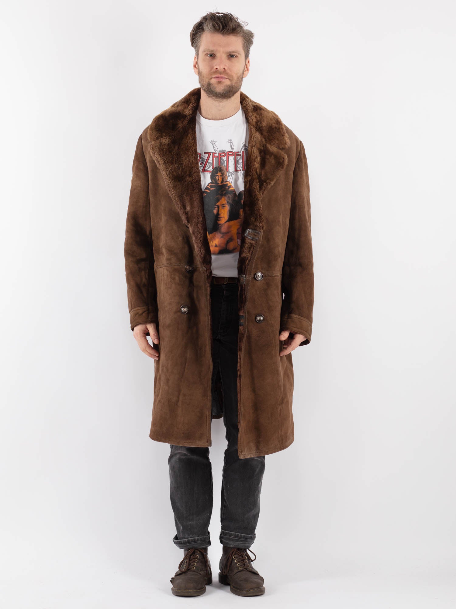 Vintage 70's Men Sheepskin Coat in Brown by Northern Grip