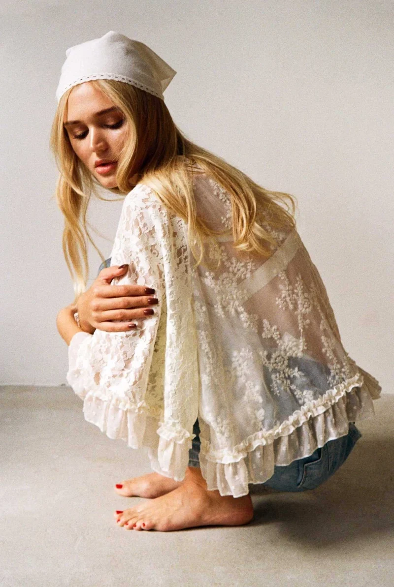 The Kaya Top - Ivory White Circular Lace Top by Merritt Charles