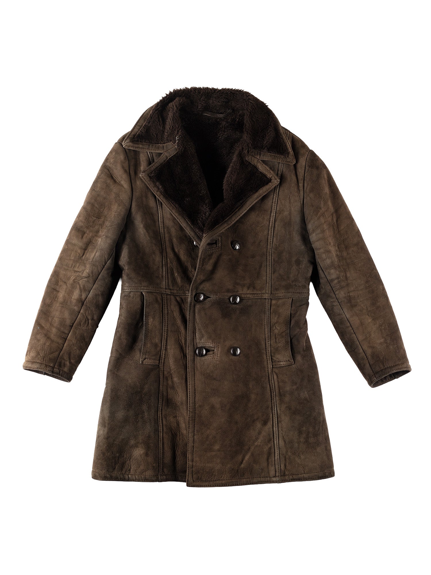 Vintage 70's Men Faux Sheepskin Coat in Brown by Northern Grip