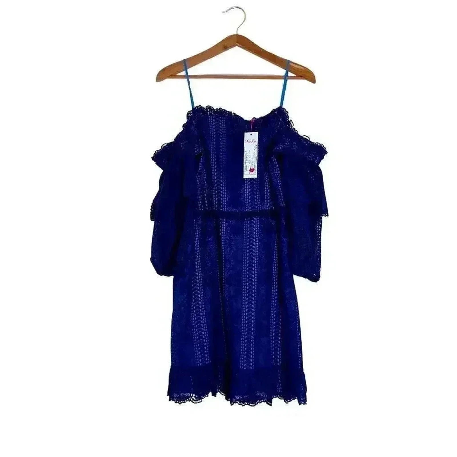 NWT Parker Blue Eyelet Off the Shoulder Dress in Night Women's Size 8 by Hot Girl Secondhand