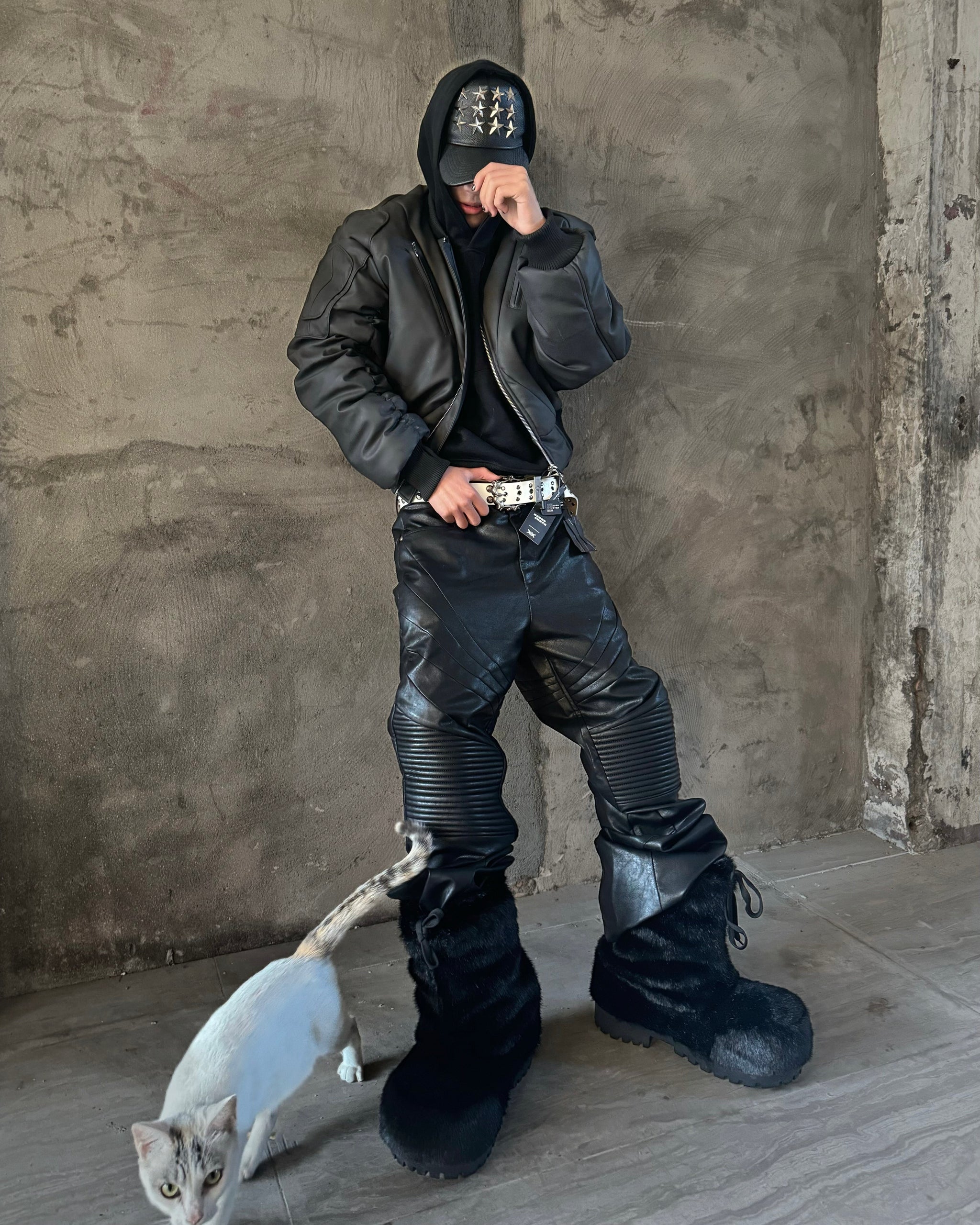 Off/Sc Knight Biker Leather Pants by OFFCULTURE