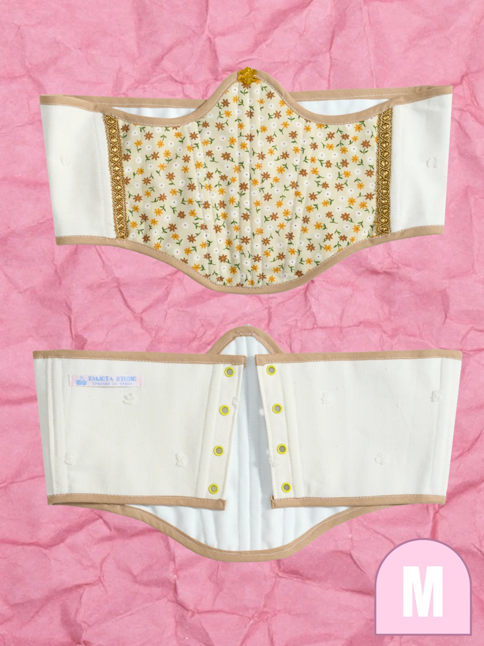 Yellow & Gold Flowers Underbust Corset by Emjota Studio