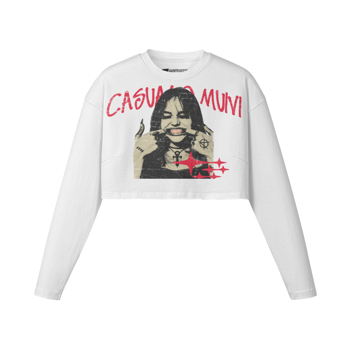 Say Cheese Long Sleeve Crop Top by Casuale Muivi