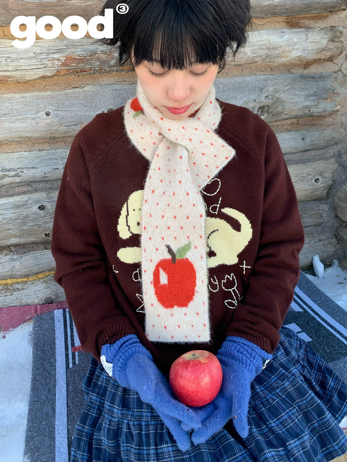 Apple Pattern Christmas Scarf | Kawaii Cute Winter Accessory by Land Decora