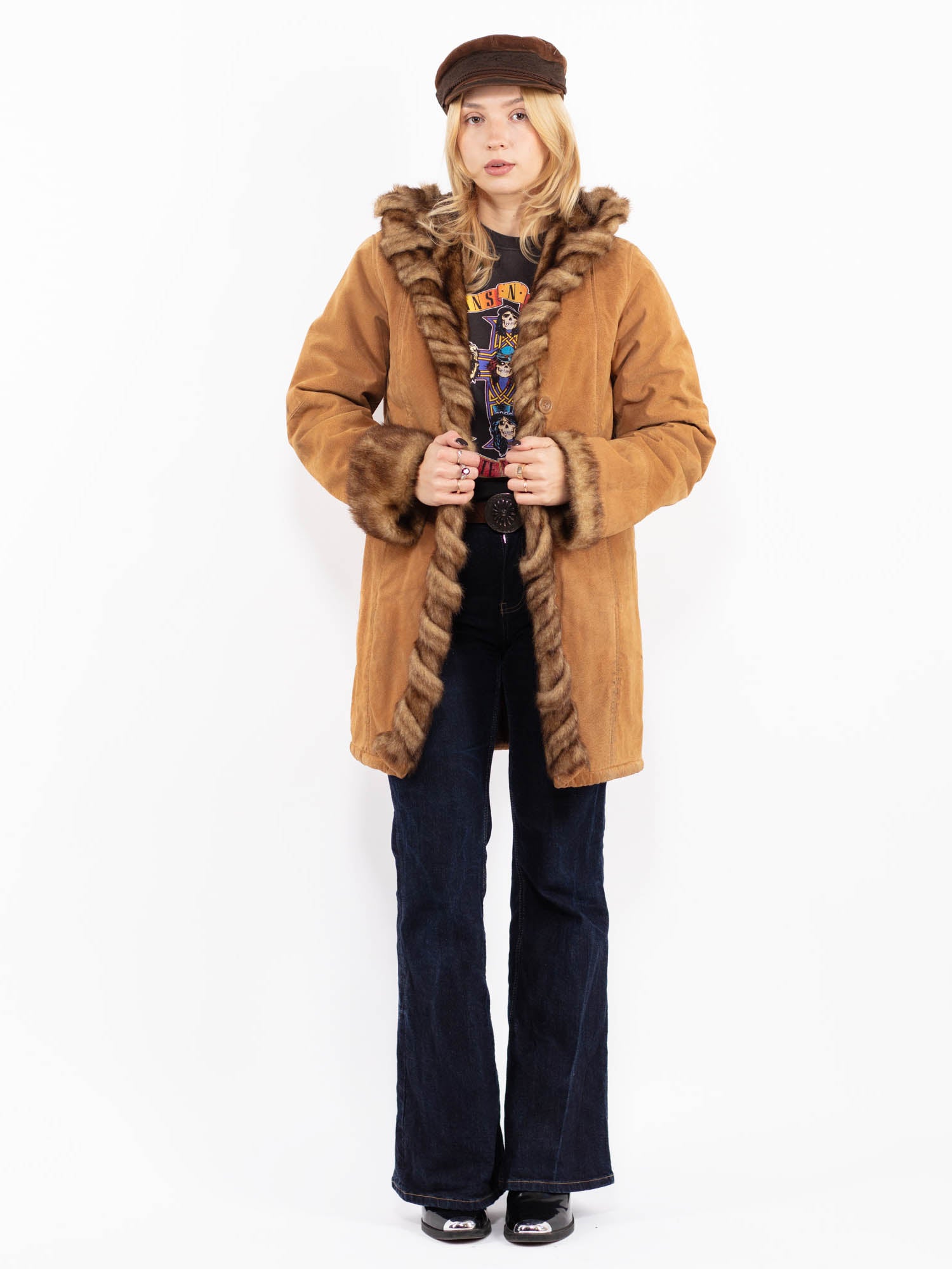 Vintage 90's DENNIS BASSO Suede Sherpa Hooded Coat in Brown by Northern Grip