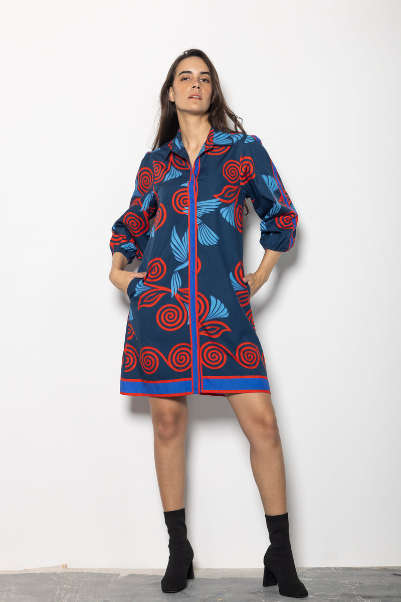 INDIGO FEATHERS AVA DRESS by Maude Vivante