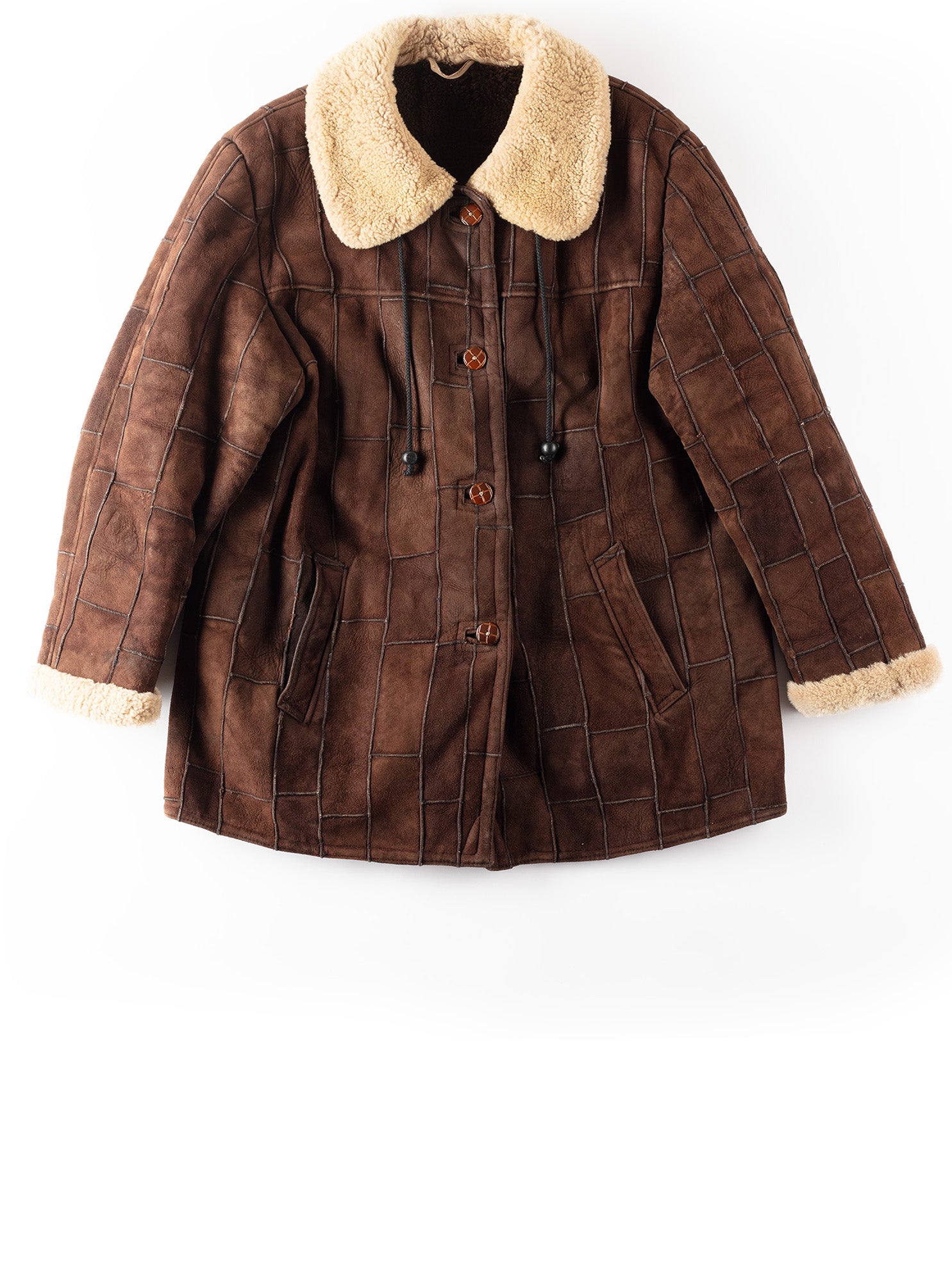 Vintage 80's Women Patchwork Sheepskin Coat in Brown by Northern Grip