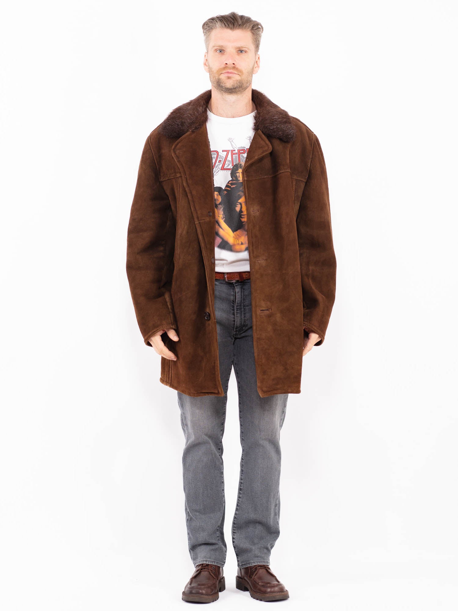 Vintage 70's Men Sheepskin Coat in Brown by Northern Grip