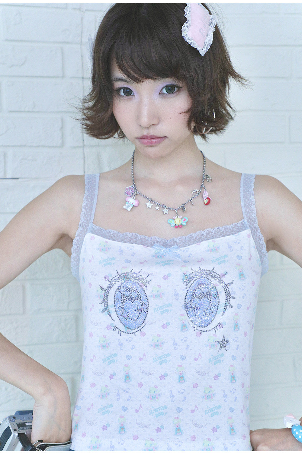 Cartoon Eye Rhinestone Lace Cami - Hashtag DDD by Land Decora