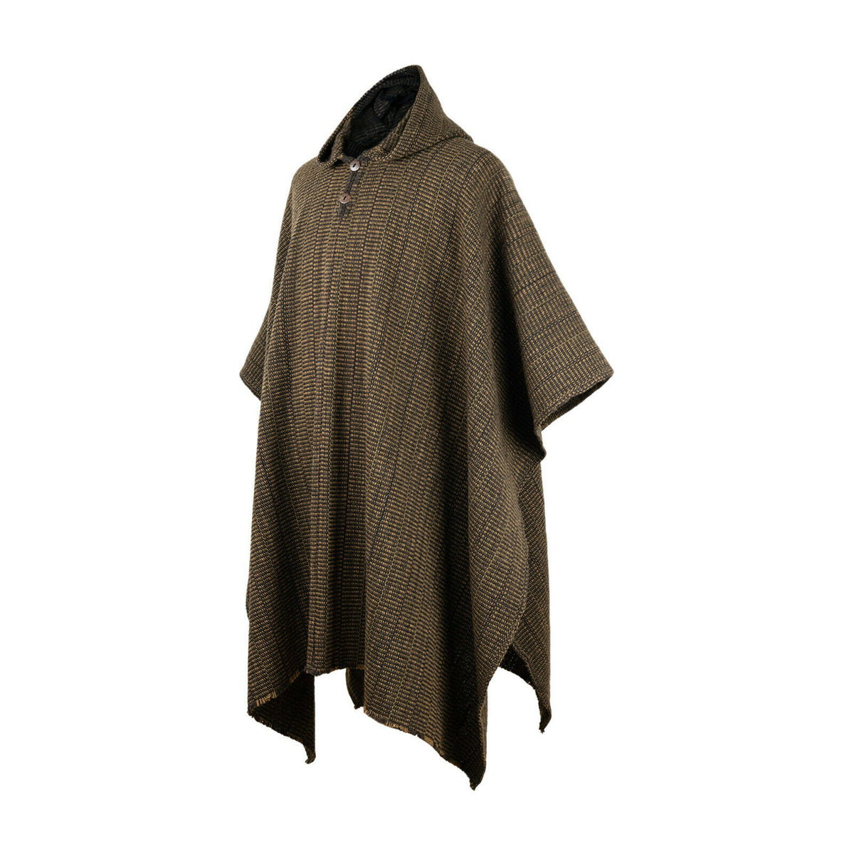 Llama Wool Unisex South American Handwoven Hooded Poncho - solid brown by ECUALAMA