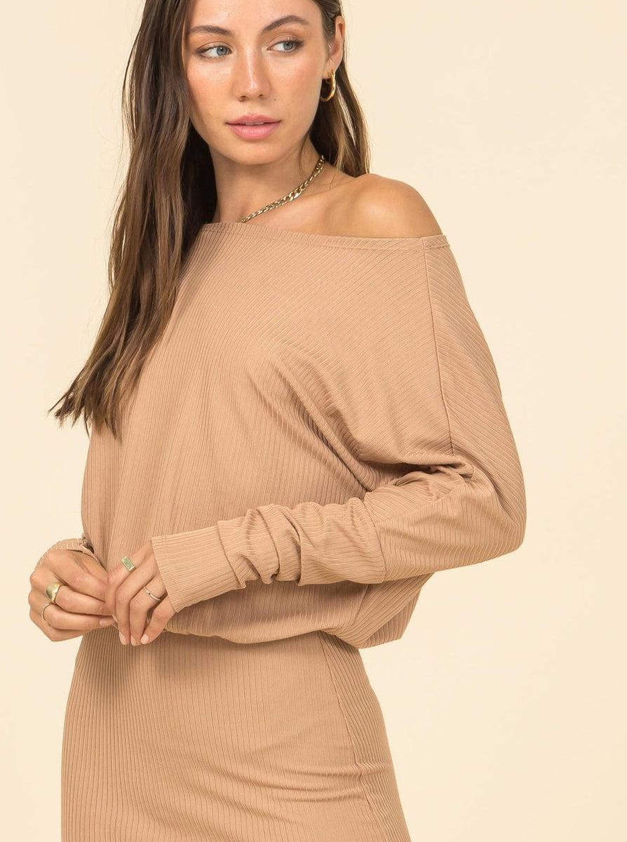 DONNA DOLMAN DRESS IN RIBBED TAN - FINAL SALE by RAËLIV
