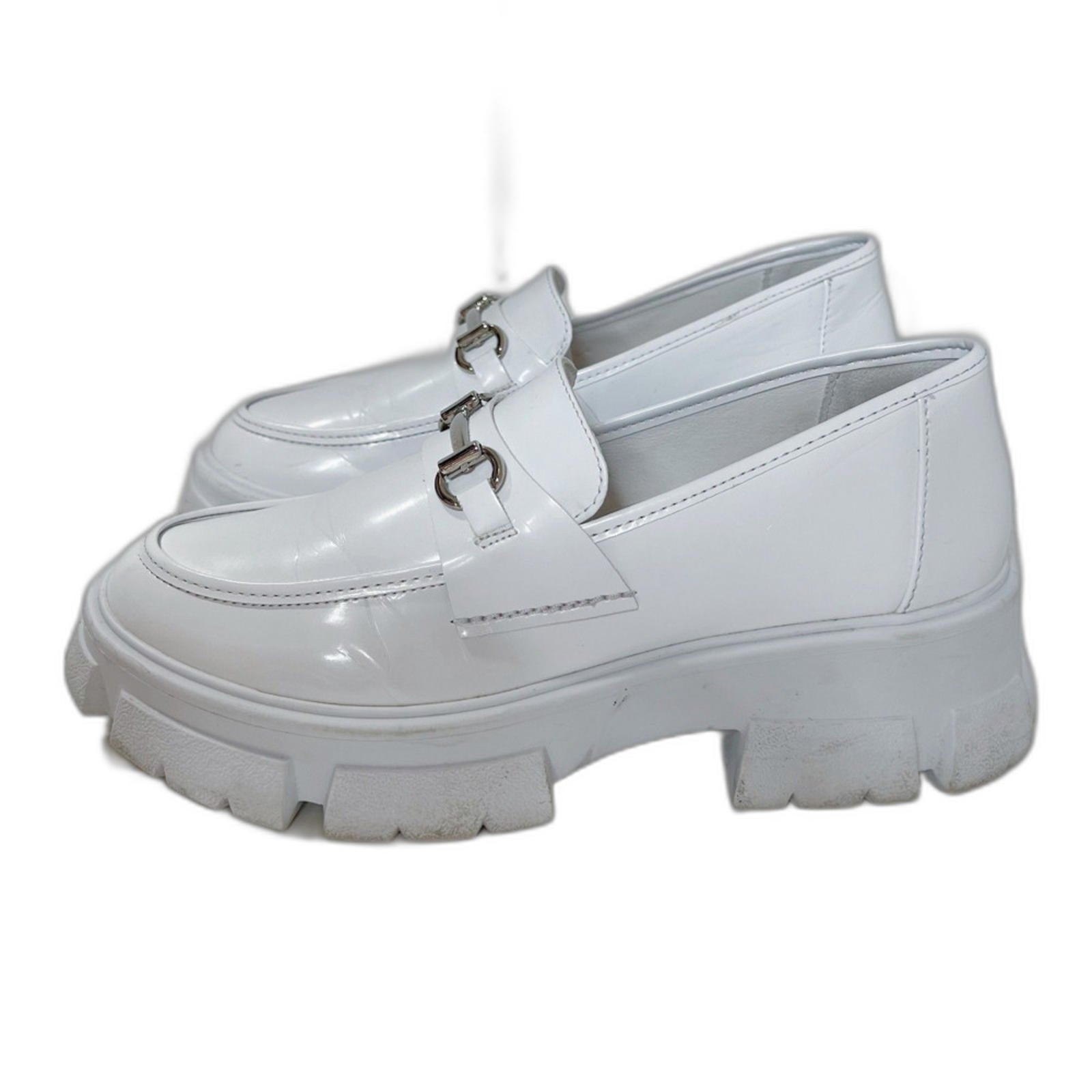 Steve Madden Trifecta Loafer White Patent Leather Lug Sole Horsebit Si by Hot Girl Secondhand