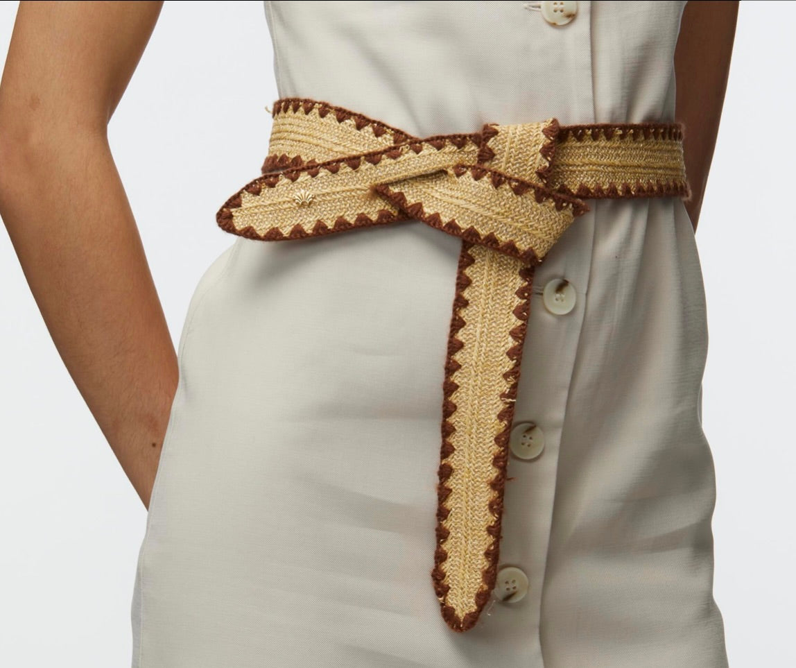 Chocolate Adjustable Raffia Knot belt by Sierra Deene