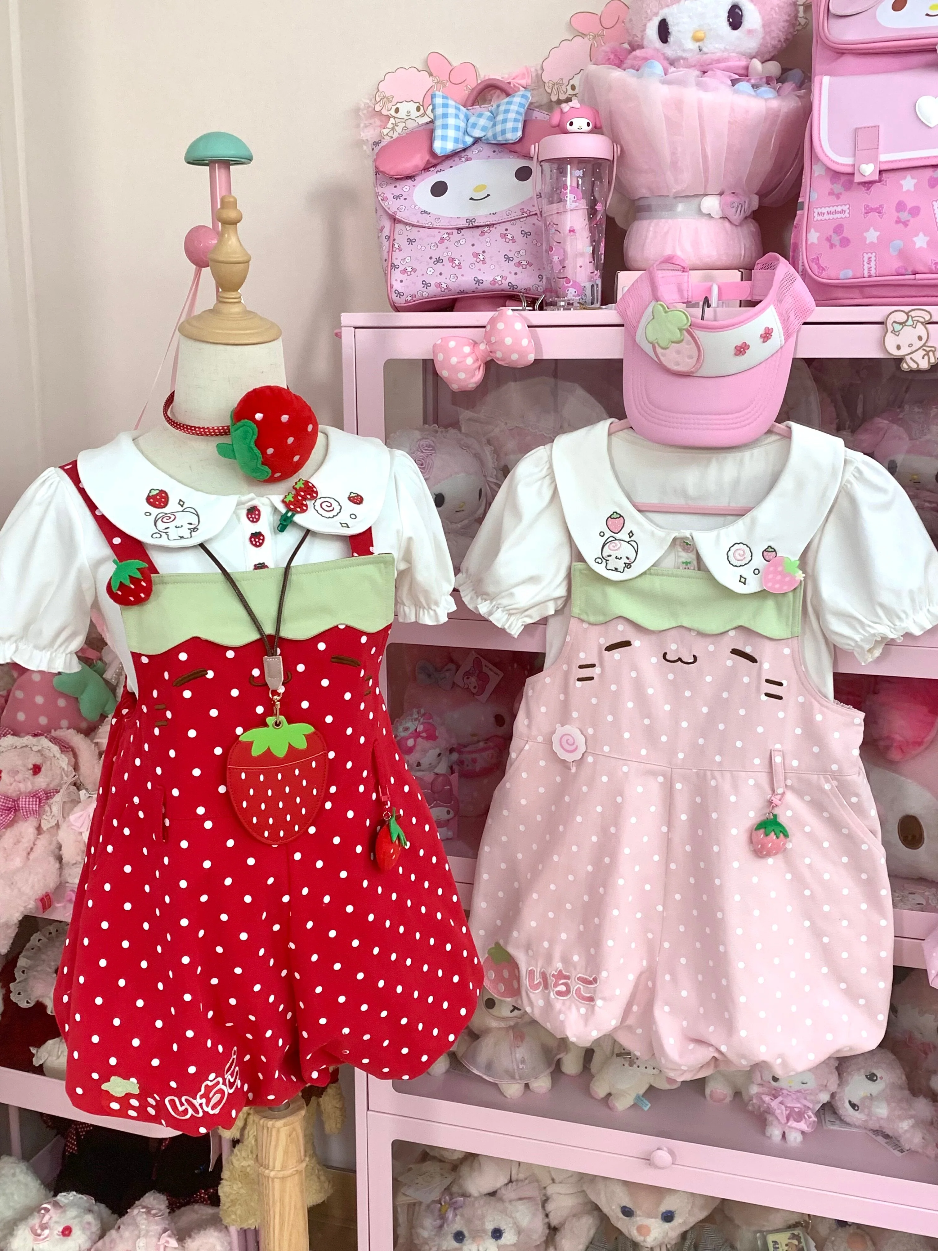 Kawaii Strawberry Doll Collar Overalls - Blurred Bear by Land Decora