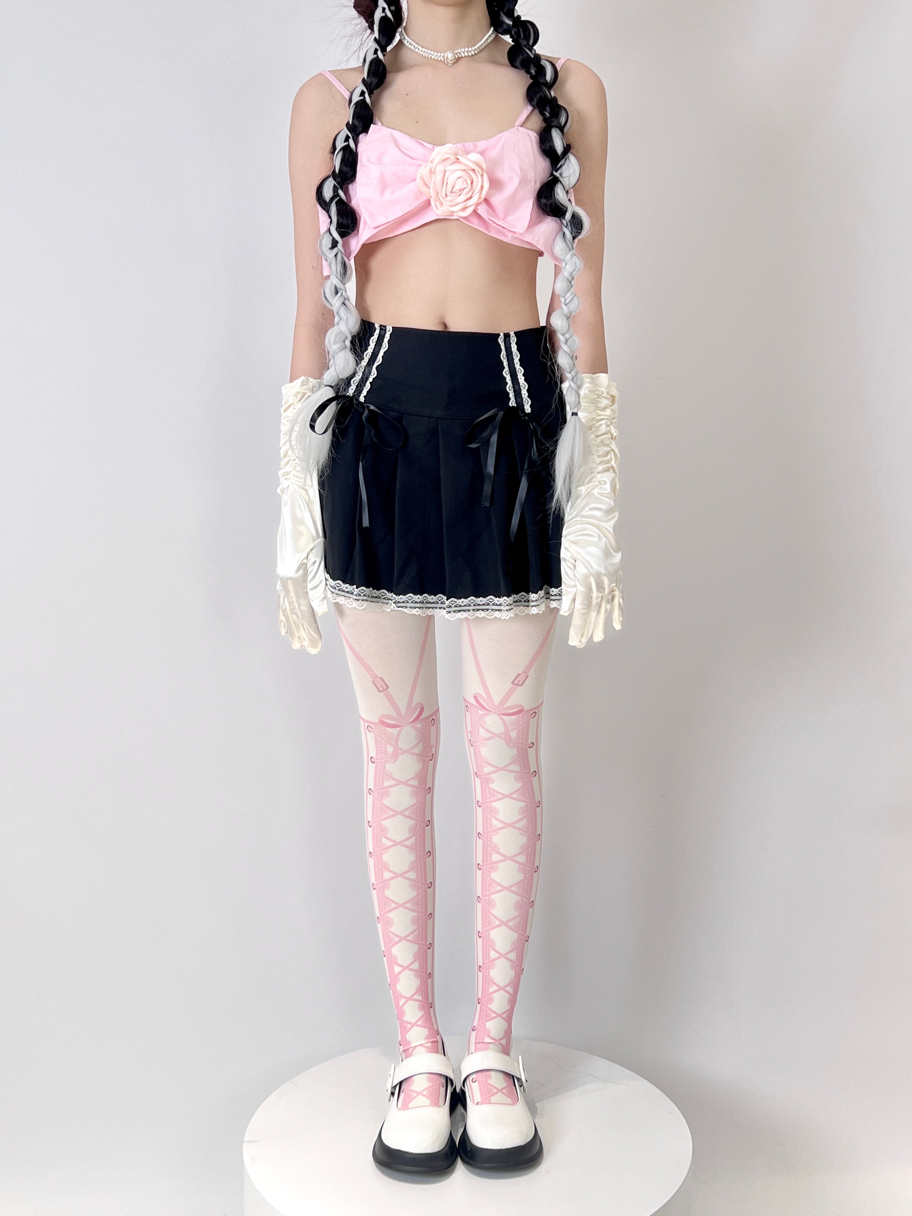 Lolita Pink Printed Tights - Hot BonBon by Land Decora