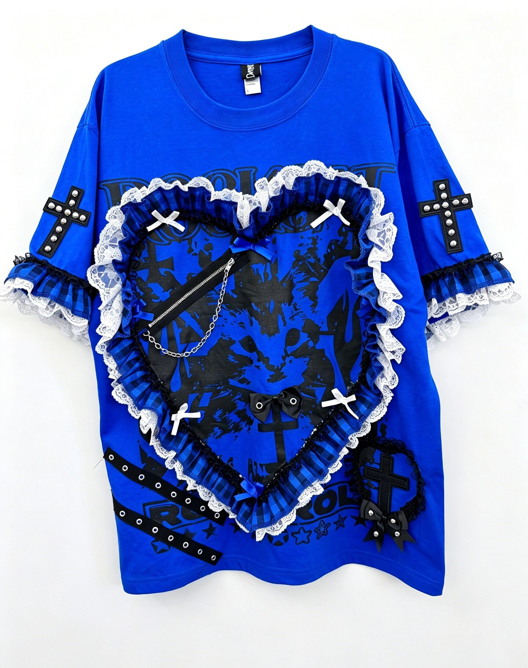 Cat Lace Heart Graphic T Shirt | Visual Kei Punk Dark Kawaii Top by Land Decora