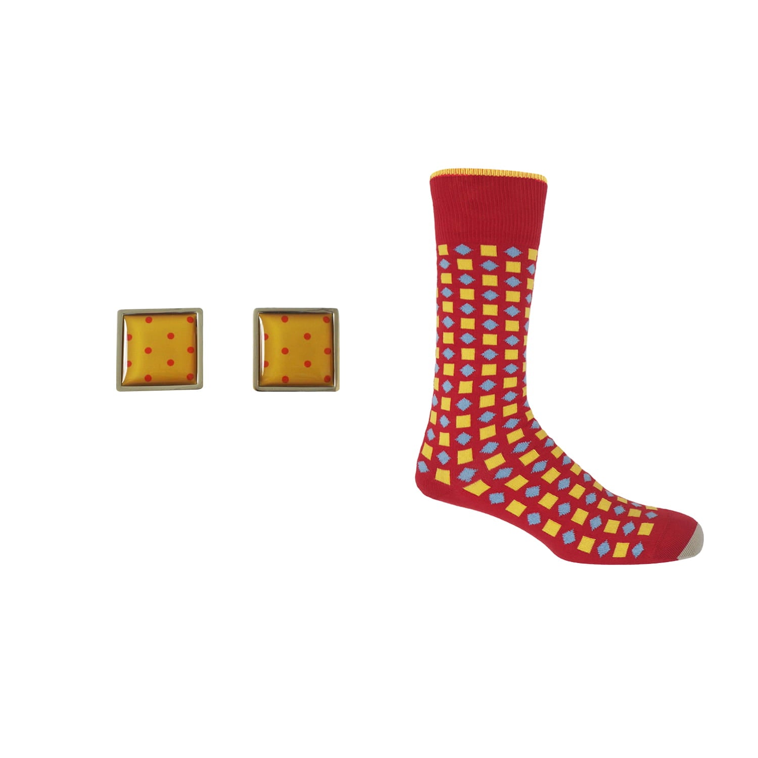 Groom's Set - Diamonds Red Socks & Honey Cufflink by Peper Harow