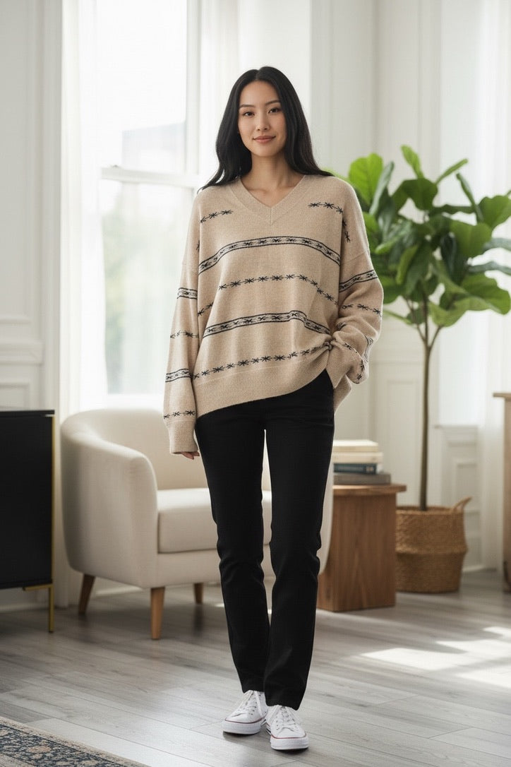 Colorush Pomelo Embroidered V Neck Sweater by Sierra Deene