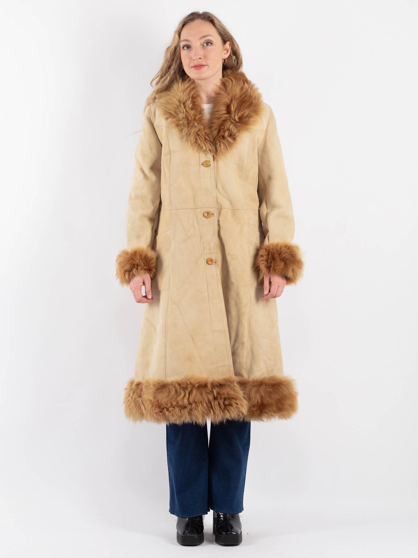 Vintage 70's Penny Lane Sheepskin Coat in Beige by Northern Grip