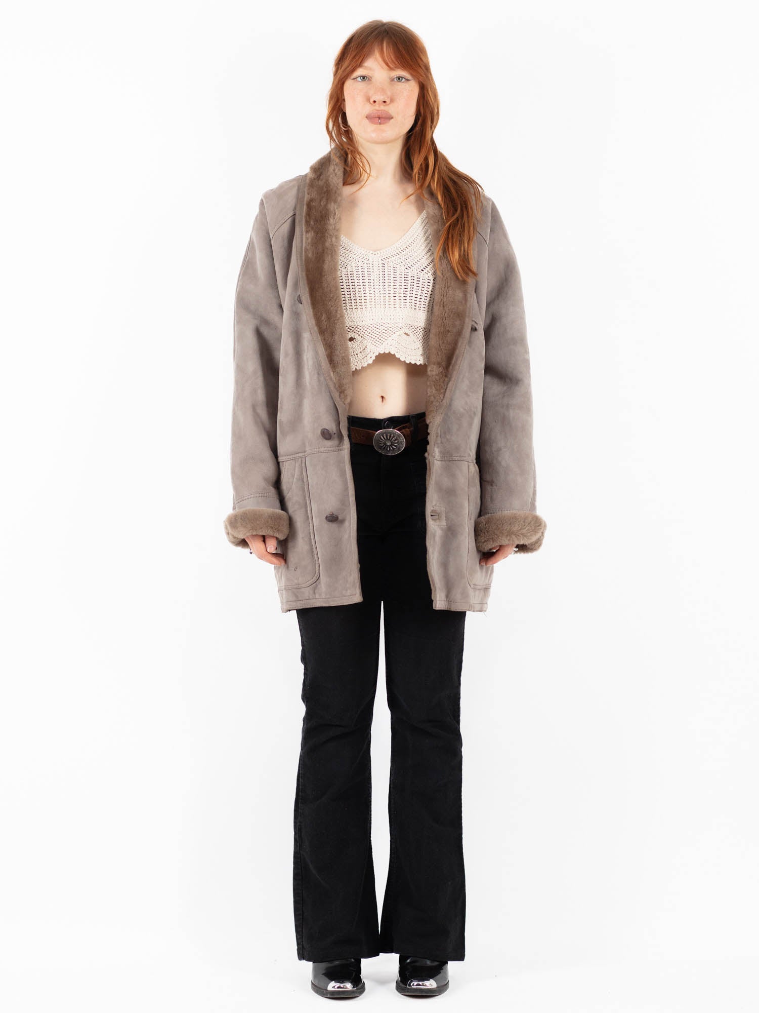 Vintage 90's Women Sheepskin Coat in Beige by Northern Grip