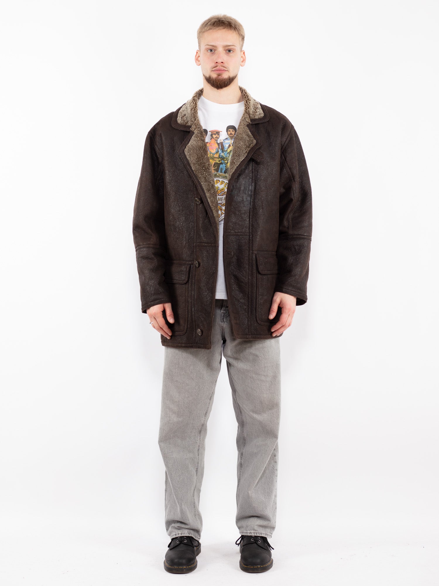 Vintage 90's Men Sheepskin Coat in Brown by Northern Grip