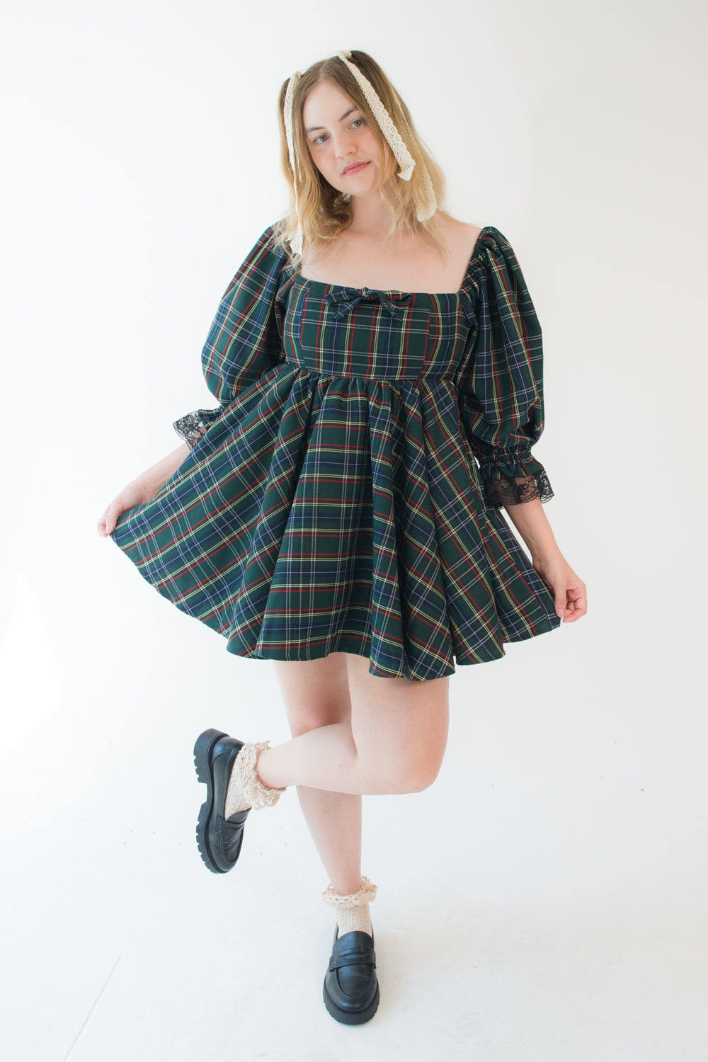 Green Tartan Cottage Dress by Miss Candyholic
