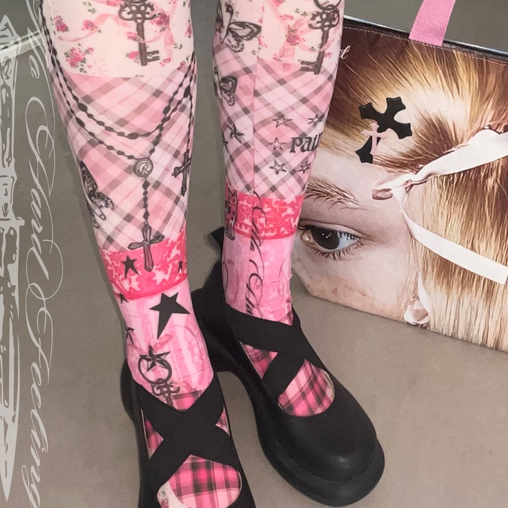 Retro Floral Tattoo Sheer Socks - Oogreenapple by Land Decora