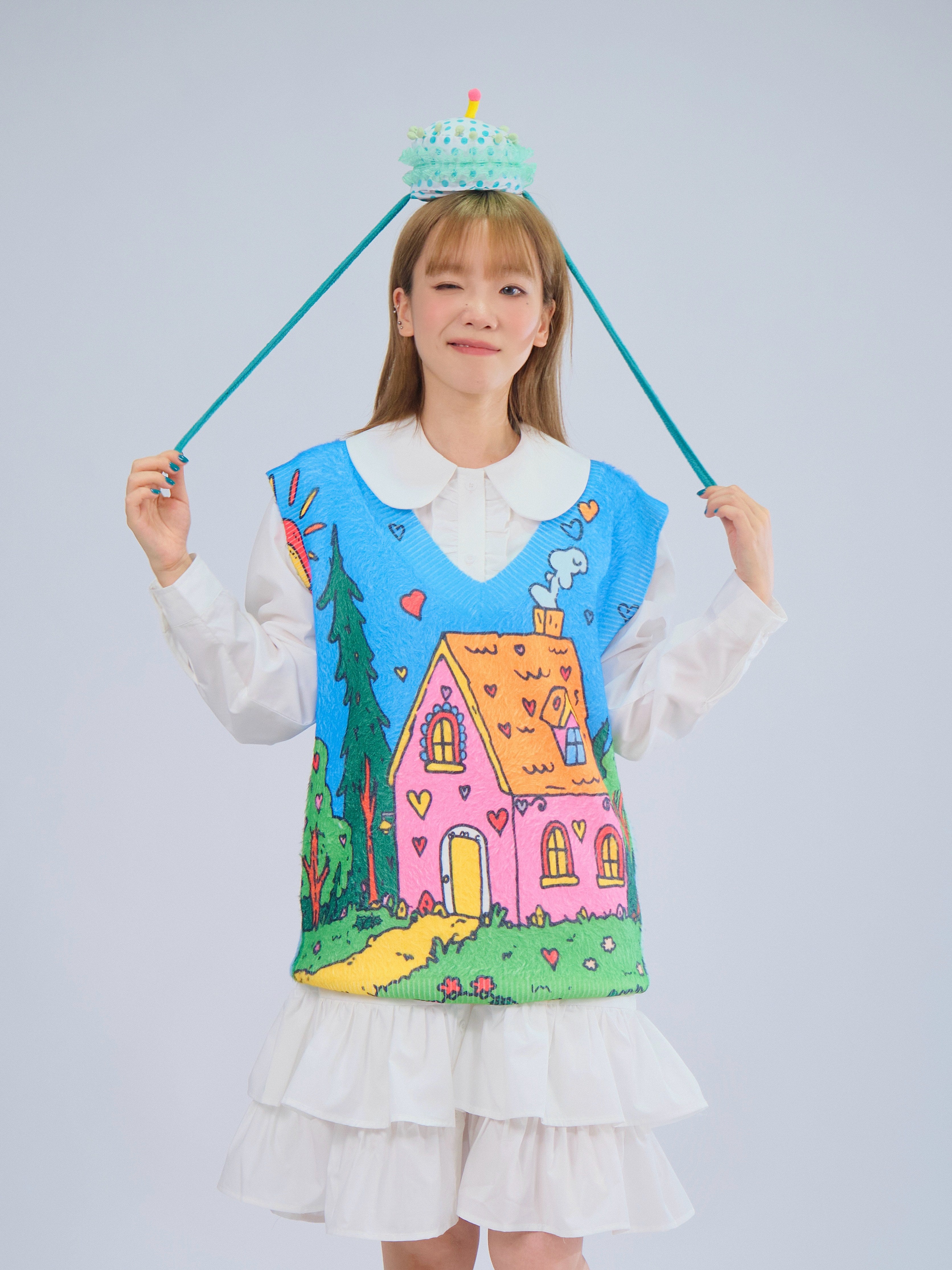 Kidcore Cat Girl Knit Vest Soft Fuzzy Sleeveless Top - MeowMeow Bug by Land Decora