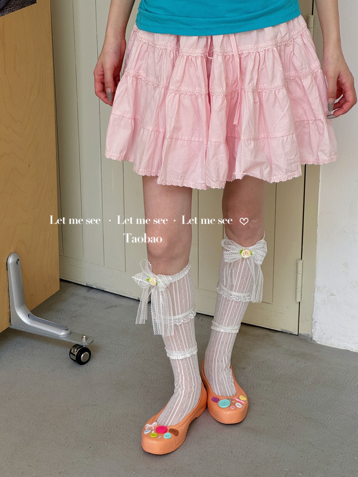 Y2K Bow Mesh Leg Warmers - LET ME SEE by Land Decora