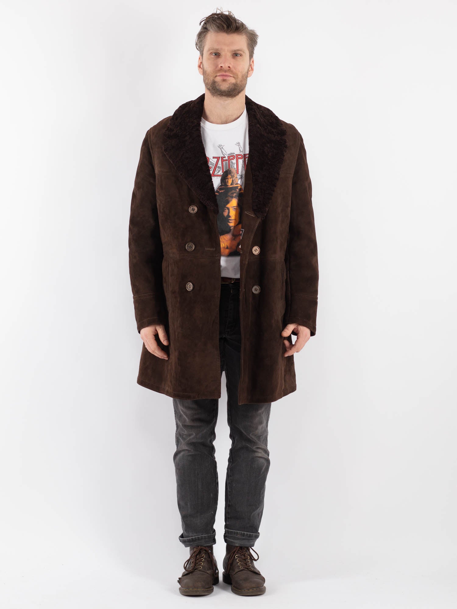 Vintage 70's Men Sheepskin Coat in Brown by Northern Grip