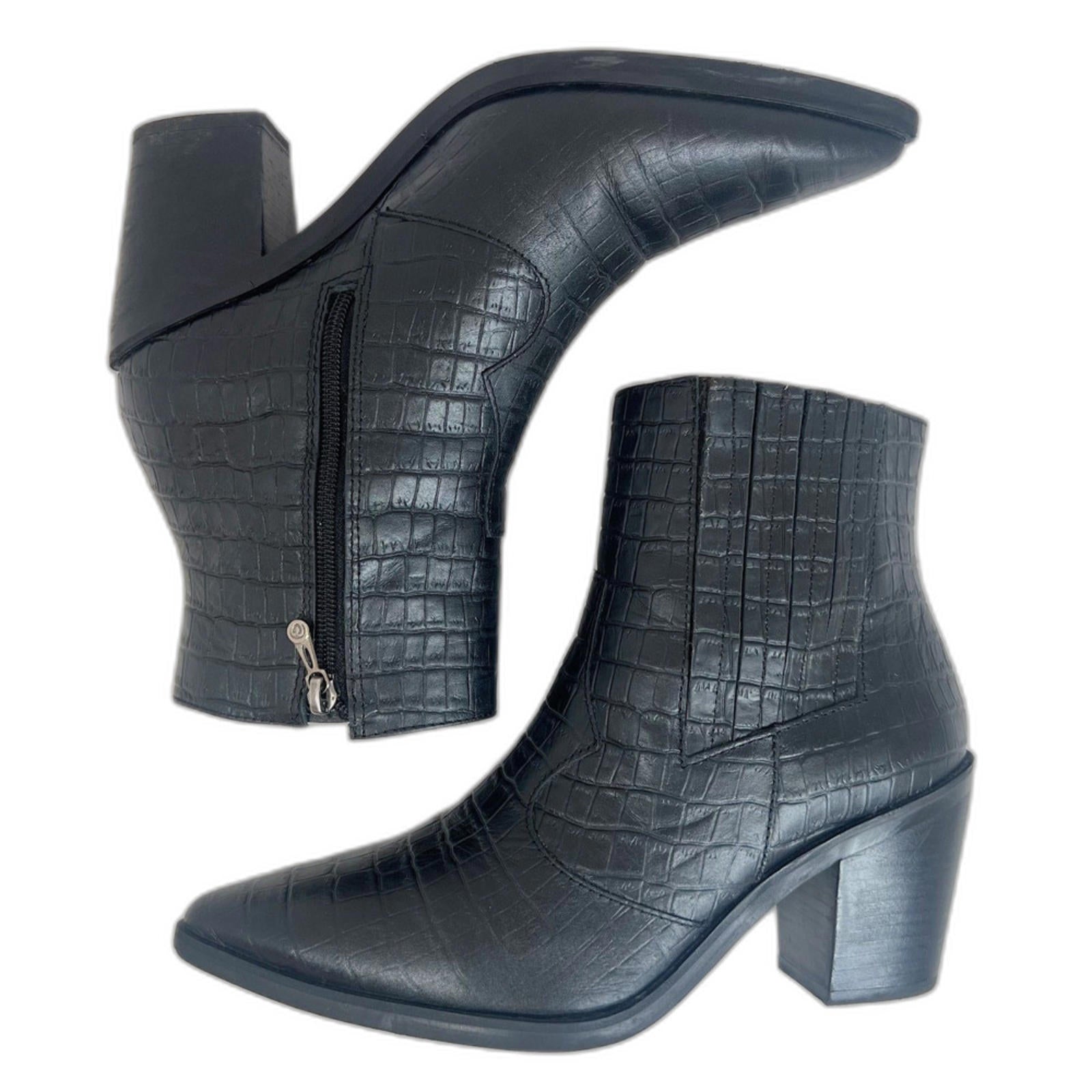 Blondo Black Leather Crocodile Embossed Booties Cowboy Ankle Boots Siz by Hot Girl Secondhand
